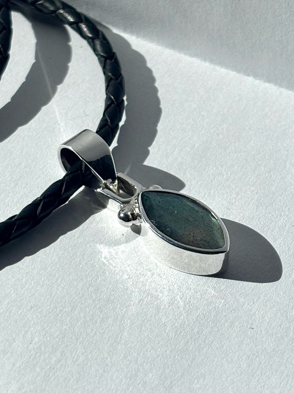 Sterling Silver 925 Iridescent Labradorite Marquise Pendant Charm for Necklace